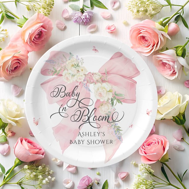 Baby in Bloom Floral Bow Elegant Baby Dusche Pappteller (Von Creator hochgeladen)