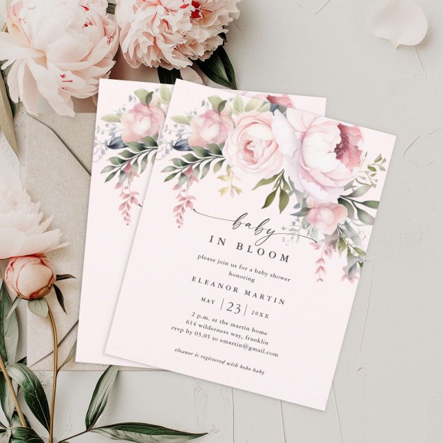 Baby in Bloom Floral Budget Kinderdusche Einladung (Von Creator hochgeladen)