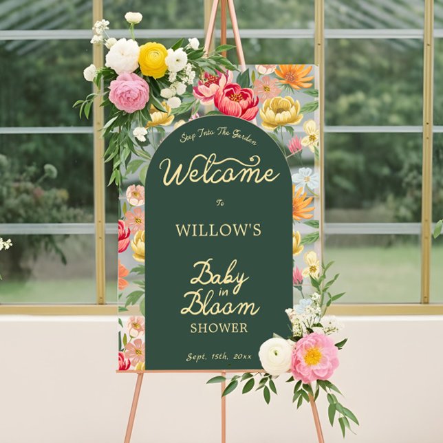Baby in Bloom Floral Garden Baby Dusche Willkommen Acrylschild (Baby in Bloom Floral Garden Baby Shower Welcome Acrylic Sign)