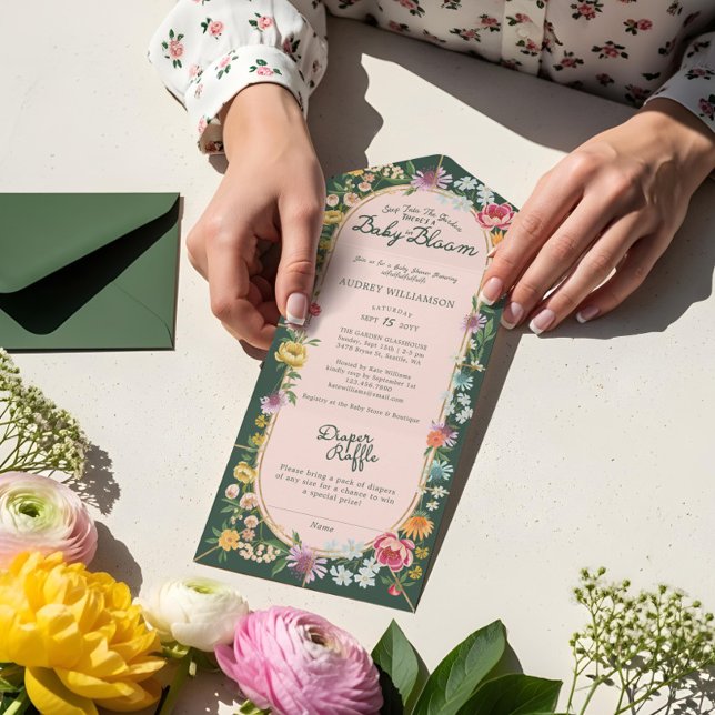 Baby in Bloom Floral Garden Greenhouse Baby Dusche All In One Einladung (Baby in Bloom Floral Garden Greenhouse Baby Shower All In One Invitation)