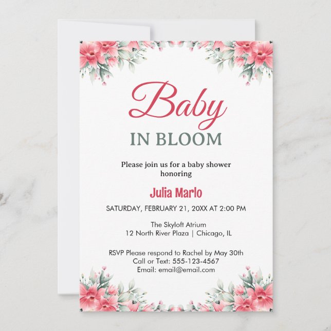 Baby in Bloom floral lilies girl baby shower Einladung (Vorderseite)