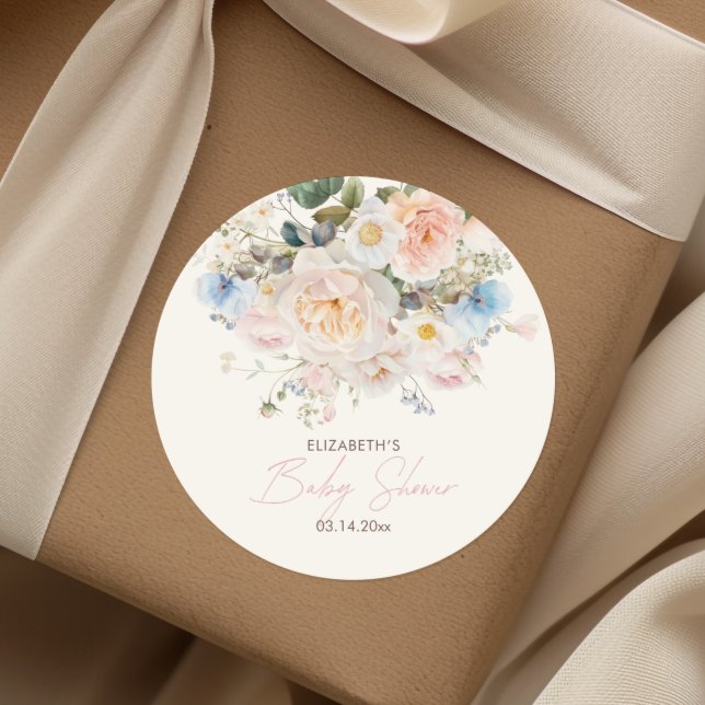 Baby in Bloom Floral Pink Baby Dusche Classic Roun Runder Aufkleber (Von Creator hochgeladen)