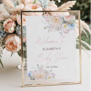 Baby in Bloom Floral Pink Babydusche Begrüßungspos Poster