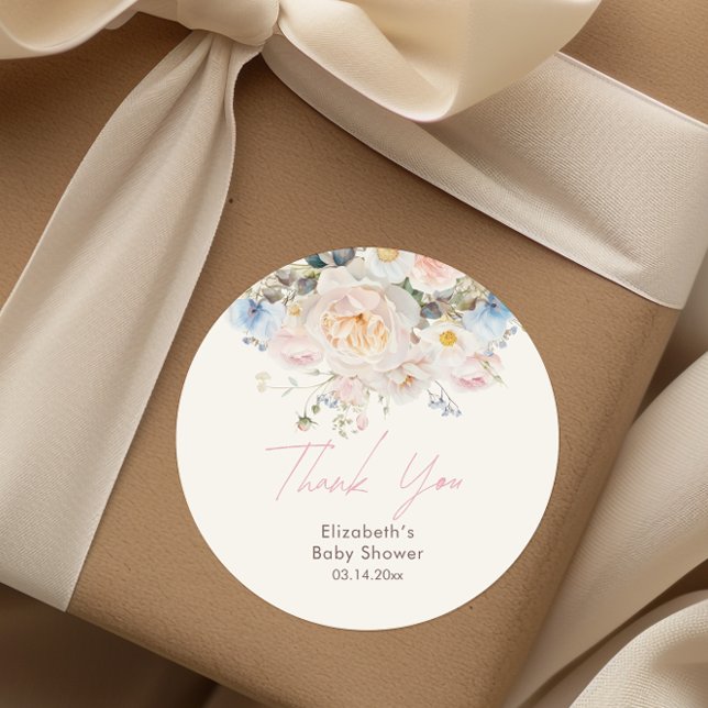 Baby in Bloom Floral Pink Babydusche Runder Aufkleber (Von Creator hochgeladen)