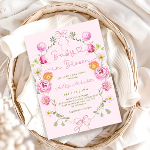 Baby in Bloom Floral Pink Bow Baby Dusche Einladung