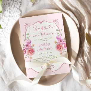 Baby in Bloom Floral Pink Bow Baby Dusche Einladung