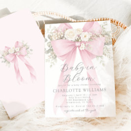 Baby in Bloom Floral Pink Bow Baby Shower Einladung