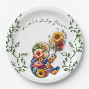Baby in Bloom Floral Vine Leaf Babydusche Pappteller