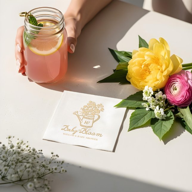 Baby in Bloom Floral Watering Can Baby Dusche Servietten Mit Folie (Baby in Bloom Floral Watering Can Baby Shower Foil Napkins)