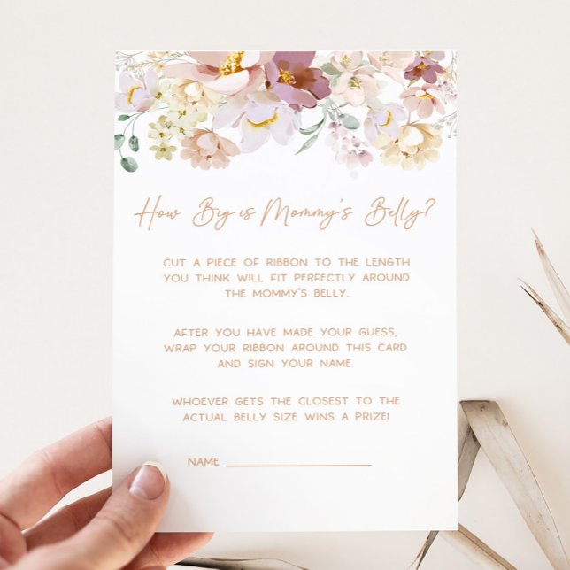 Baby in Bloom Floral Wie groß ist Mama's Bauchspie (Spring Wildflower Baby Shower How Big is Mommy's Belly Game)