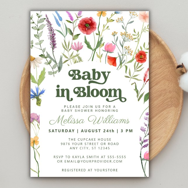 Baby in Bloom Floral Wildblume Babydusche Einladung (Baby in Bloom Floral Wildflower Baby Shower Invitation)