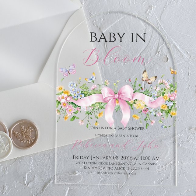 Baby in Bloom Floral Wildblume Bow Baby Dusche Acryleinladungen (Von Creator hochgeladen)