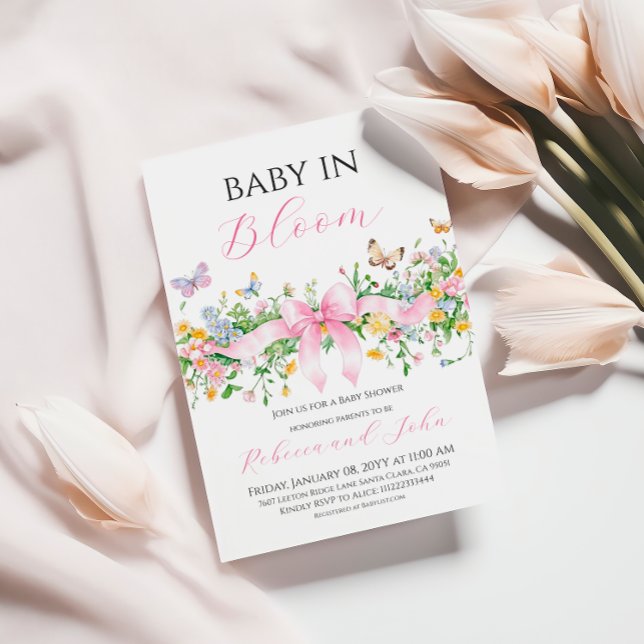 Baby in Bloom Floral Wildblume Bow Baby Dusche Einladung (Von Creator hochgeladen)