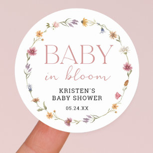 Baby in Bloom Floral Wildblume Girl Baby Dusche Runder Aufkleber