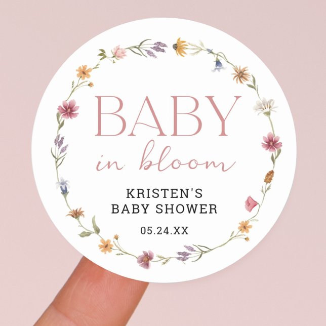 Baby in Bloom Floral Wildblume Girl Baby Dusche Runder Aufkleber (Von Creator hochgeladen)