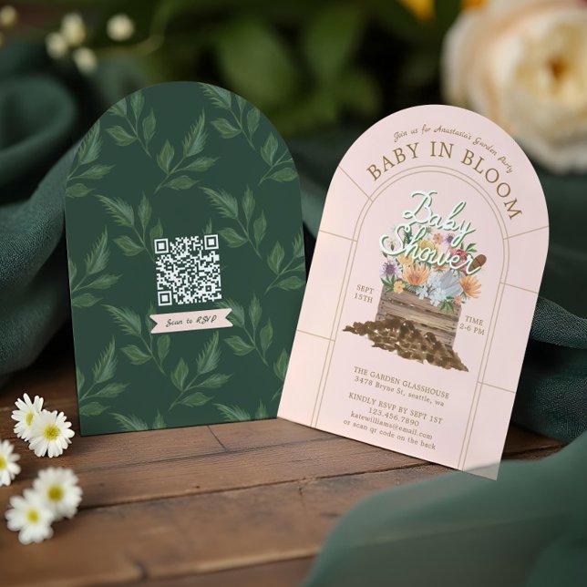 Baby in Bloom Floral Wood Crate Garden Baby Dusche Einladung (Baby in Bloom Floral Wood Crate Garden Baby Shower Invitation)