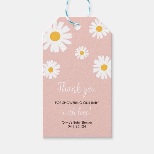 Baby in Bloom, florale Daisy Girl Babydusche Geschenkanhänger (Vorderseite)