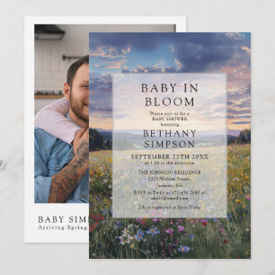 Baby In Bloom Florale Foto QR Code Babyparty Einladung