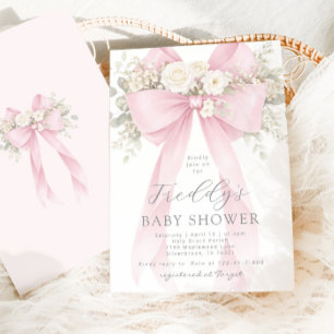 Baby in Bloom Florale Rosa Schleife Baby Shower Einladung