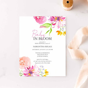 Baby In Bloom Florale Wasserfarben-Dusche Einladung