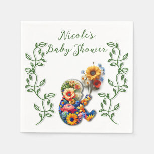 Baby in Bloom Florale Weinblatt Baby Shower Serviette