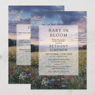 Baby In Bloom Florale Wiesen QR-Code Baby Shower Einladung