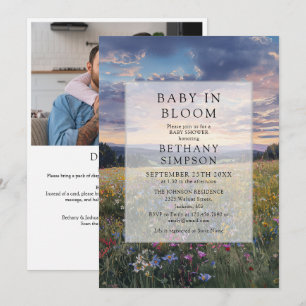 Baby In Bloom Florales Foto-QR-Code-Baby-Shower-Ei Einladung