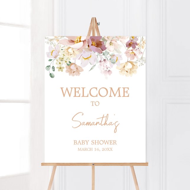 Baby in Bloom Florals Baby Dusche Willkommen Poster (Spring Wildflower Baby Shower Welcome Sign)