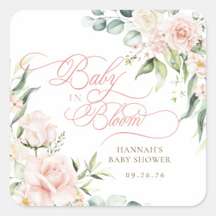 Baby in Bloom Florals Baby-Party Quadratischer Aufkleber