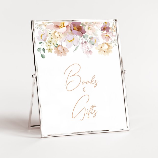 Baby in Bloom Florals Kinderdusche Bücher und Gesc Poster (Spring Wildflower Baby Shower Books and Gifts Sign)