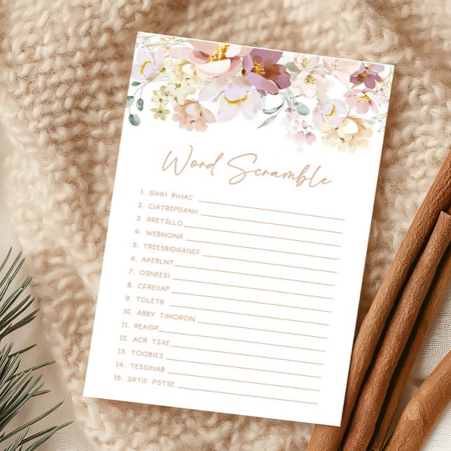 Baby in Bloom Florals Word Scramble Game (Spring Wildflower Baby Shower Word Scramble Game)