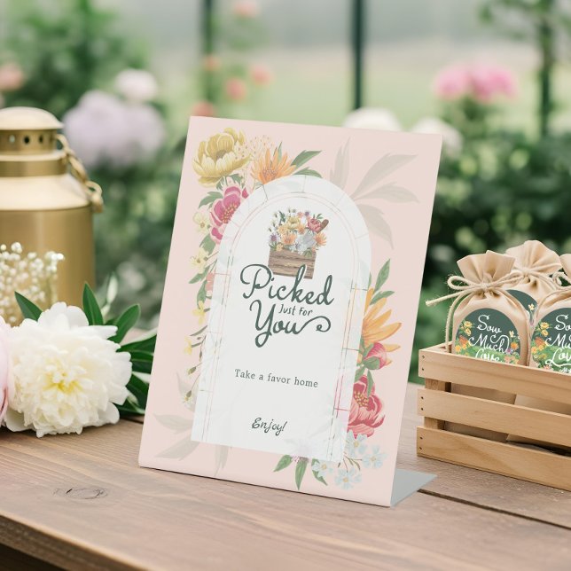 Baby in Bloom für Sie gepflückt Blumengarten Gefäl Sockelschild (Baby in Bloom Picked For You Floral Garden Favor Pedestal Sign)