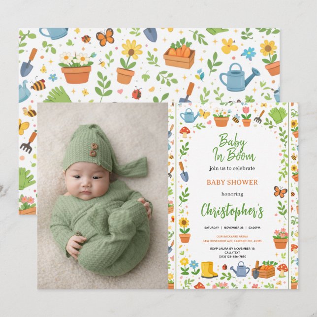 Baby in Bloom Garden Baby Shower | Cute Floral  Einladung (Vorne/Hinten)