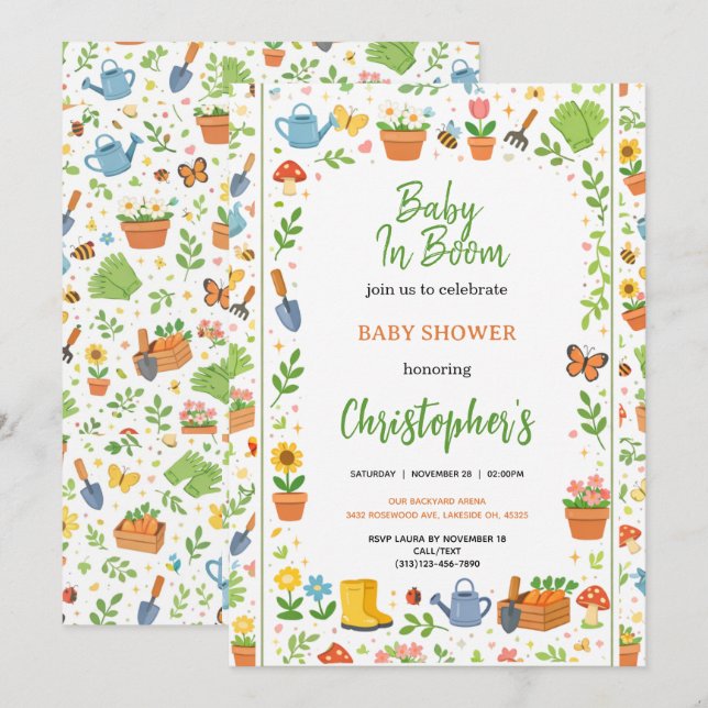 Baby in Bloom Garden Baby Shower | Cute Floral  Einladung (Vorne/Hinten)