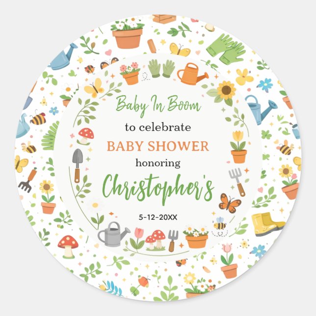 Baby in Bloom Garden Baby Shower | Cute Floral  Runder Aufkleber (Vorderseite)