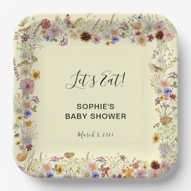 Baby in Bloom Garden Butterflies Babydusche Pappteller (Vorderseite)