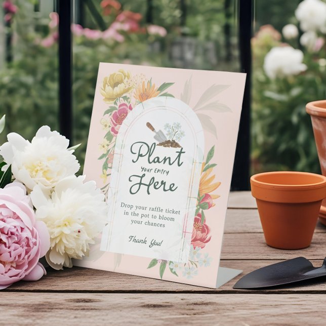 Baby in Bloom Garden Kinderdusche Windelwanne Sockelschild (Baby in Bloom Garden Baby Shower Diaper Raffle Pedestal Sign)