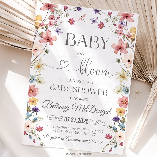 Baby in Bloom Garden Wildflower Baby Shower Einladung (A beautiful Baby in Bloom Garden Wildflower Baby Shower Invitation featuring delicate wildflowers an)