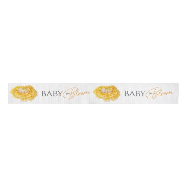 Baby in Bloom gelb-orange-graue Babydusche Ripsband (Vorderseite)