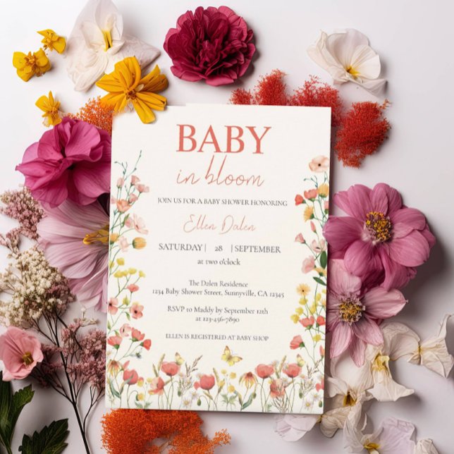 Baby in Bloom gepresste Wildblume Girl Babydusche Einladung (Von Creator hochgeladen)