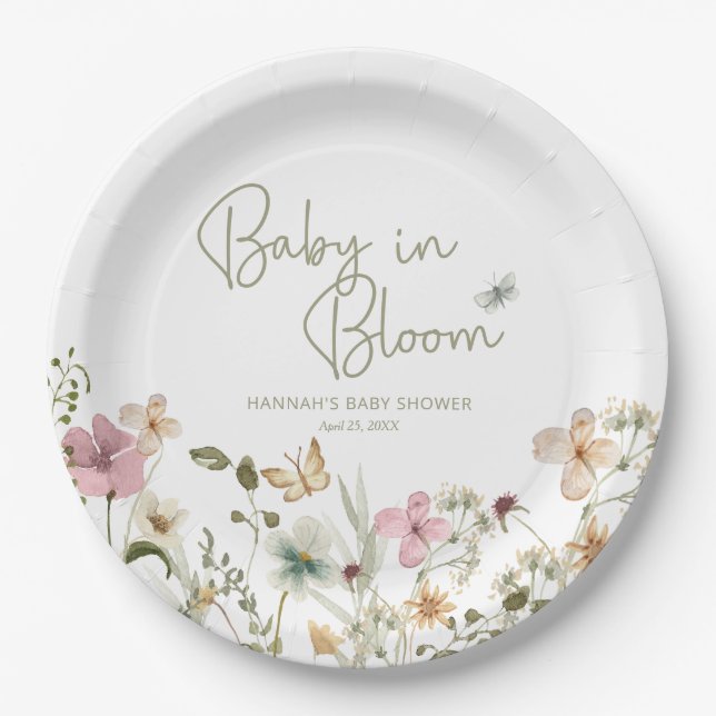 Baby in Bloom Girl Baby Shower Pappteller (Vorderseite)