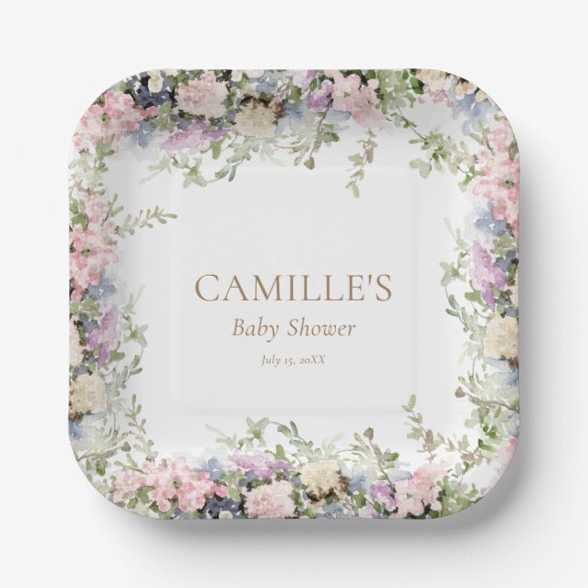 Baby in Bloom Girl Baby Shower Pappteller (Vorderseite)