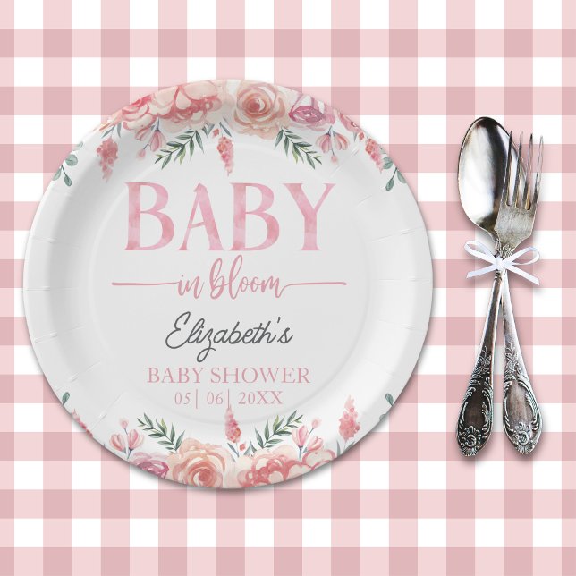Baby in Bloom – Girl Baby Shower, Pink Flowers Pappteller (Von Creator hochgeladen)