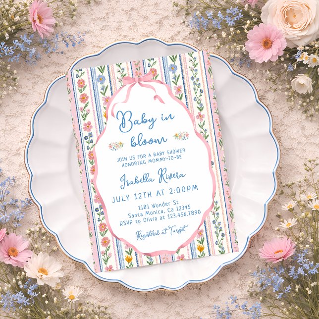 Baby in Bloom Grandmillennial Baby Shower  Einladung (Von Creator hochgeladen)