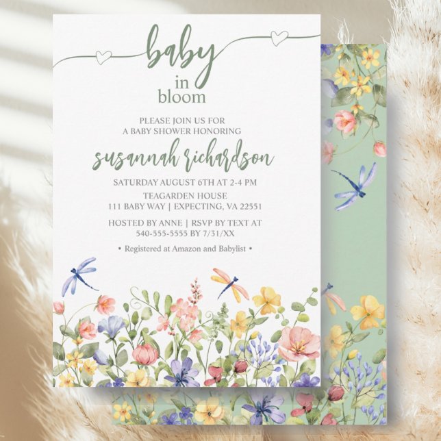 Baby in Bloom Green Wildblume Babydusche Einladung (Von Creator hochgeladen)