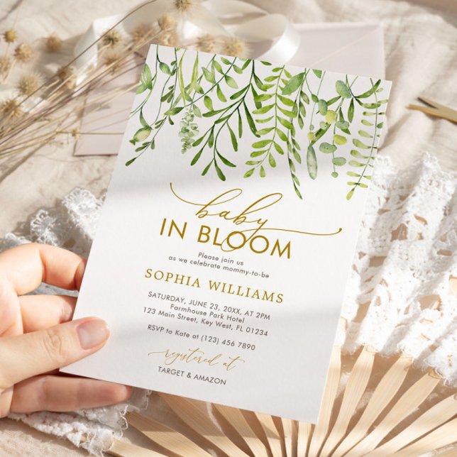 Baby in Bloom | Greenery Baby Shower Einladung (Von Creator hochgeladen)