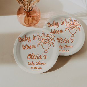 Baby In Bloom Handgezeichnete Florale Babyparty Pappteller