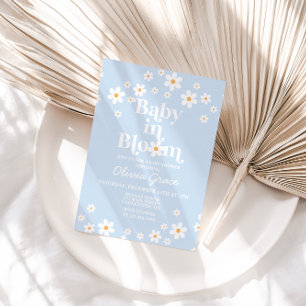 Baby in Bloom! Hellblaue Babyparty mit Daisy Einladung