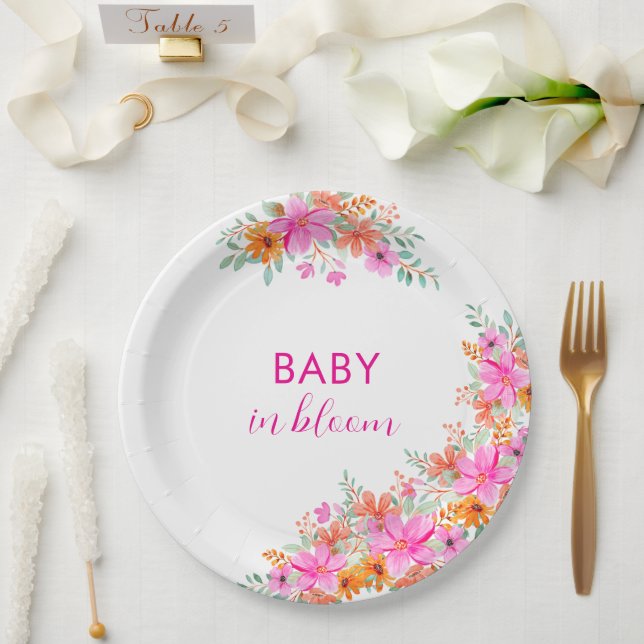 Baby in Bloom helle Sommerdusche Pappteller (Hochzeit)