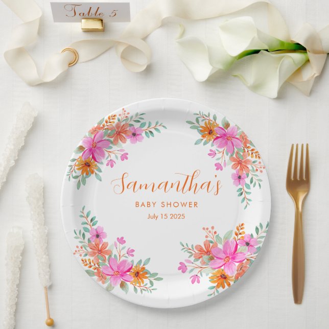 Baby in Bloom helle Sommerdusche Pappteller (Hochzeit)